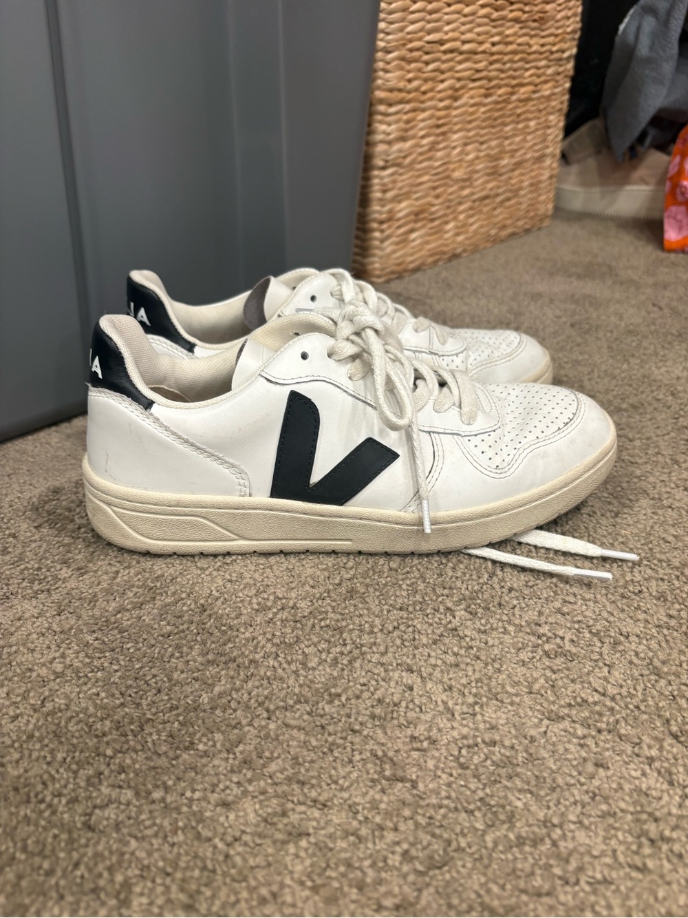 Veja V-10 White Sneakers with Black V Logo